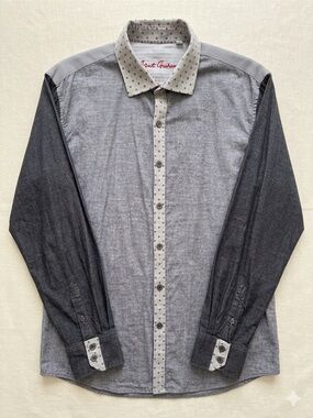 Robert Graham Colorblock Button-Up Shirt Contrast Gray Office Preppy Statement